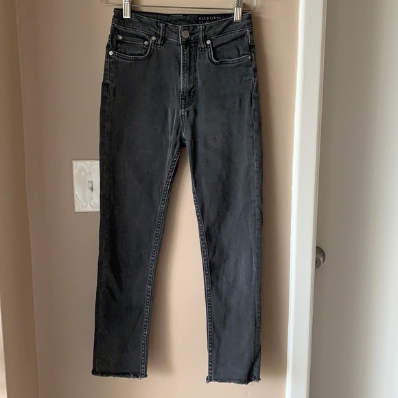 ALL SAINTS Faded Black Slim Jeans with Frayed Hem - Picture 3 of 9